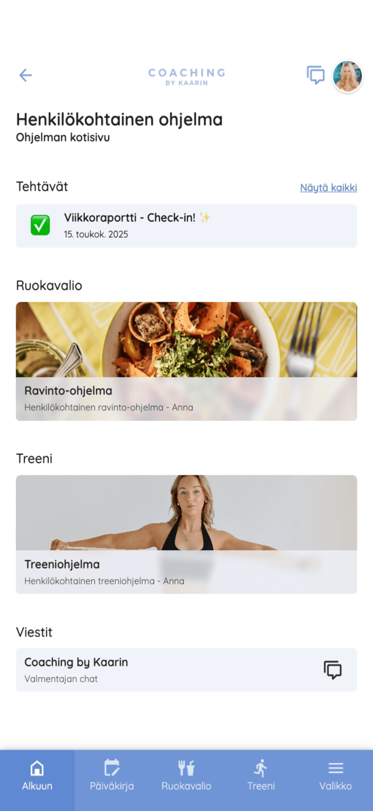 Client home view with a check-in task waiting
